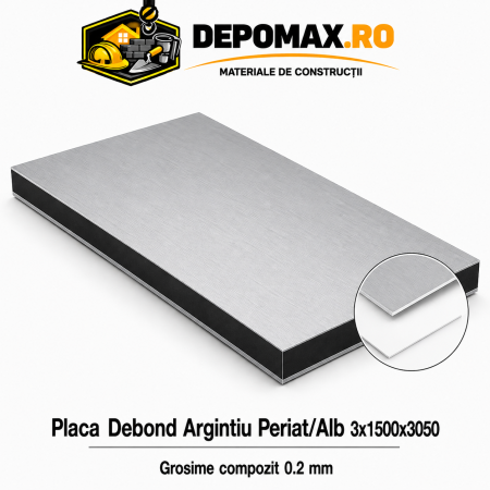 Placa BOND argintiu periat/alb 3mm, 1500x3050mm, aluminiu 0.2mm